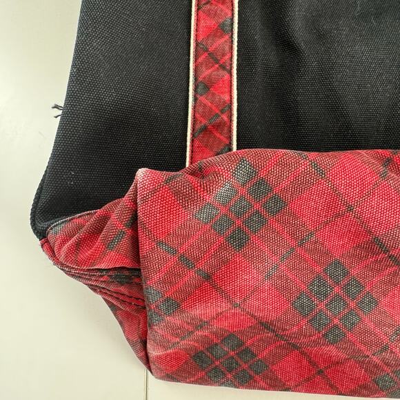 VTG Lands End CANVAS TOTE BAG Red Holiday Bird Floral  LARGE Pocket Zipper - Picture 3 of 9